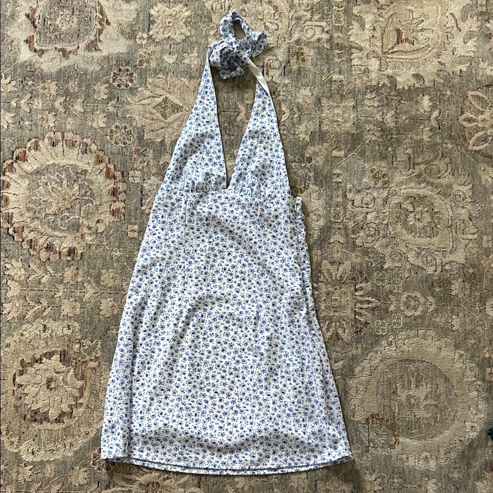 Divided Blue Floral Halter Dress